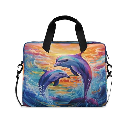 Bolso maletín para laptop con pintura de delfín miniatura 1