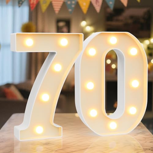 Ledido LED Light Up Marquee Numbers Sign - Cool & Warm Light up Numbers for 70th Birthday Decorations LED Number Lights for Wedding Anniversary Grad Home Bedroom Table Wall Party Decor Number 70