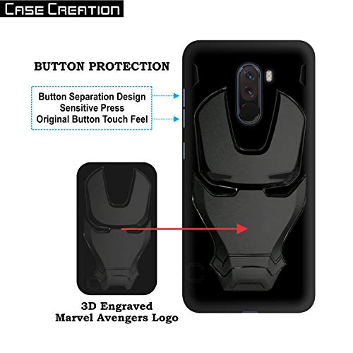 Image of COVERLY Official 3D Touch Feel Trending Marvel Avengers Logo Mask Soft Rugged Grip Silicone Iron Man Super Power Cartoon Movie Engraved Silicone Matte Back Cover for Xiaomi Poco F1 -Black