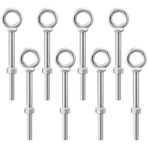 Image of LEIFIDE 8 Pack Shouldered Pattern Eye Bolts with Nuts, Hot Dip Galvanized, Industrial, Heavy Duty for Lifting, Anchoring, Hanging, Construction, and DIY Projects (1 /2 inch X 6 inch)