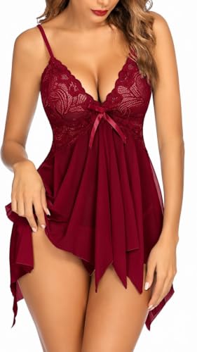 Image of KAIDAA Lingerie for Women | Sexy Hot Lace Babydoll Nightwear Set with Panty | Honeymoon Lingerie Set | First Night Dress for Women | Romantic Bridal Sleepwear
