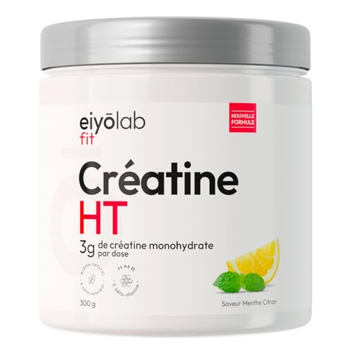 CREATINE HT | Créatine Monohydrate Pure en Poudre | Enrichie en Bêta-Alanine et HMB | Booster de Performances Musculaires | Sans Additifs | Mélange Facile Saveur Menthe Citron | 300g | Eiyolab