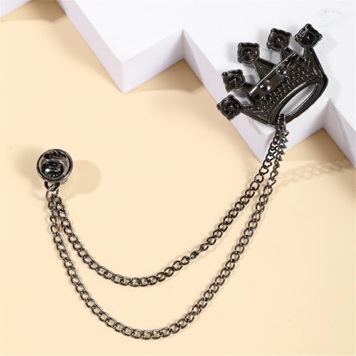 Image of coadipress Crown With Hanging Chain Brooch for Women Men Elegant Gentlemen Gold Silver Crystal Crown Lapel Pin Vintage Rhinestone Wedding Brooch Suit Shirt Pin Accessories