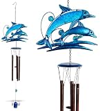 CoTa Global Jumping Dolphins Wind Chime - Handcrafted Glass and Metal Chime - Hanging Dolphins Decoration for Indoor and Outdoor Spaces, Hanging Ocean Animal Windchime Decor Gift - 35 Inches
