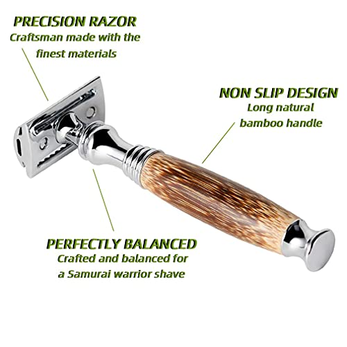 Grandslam-Double-Edge-Safety-Razor-10-Blades-Safety-Razor-with-Handmade-Long-Natural-Bamboo-Handle-Eco-Friendly-Safety-Razors-for-WomenMen-Ladies-Shaver