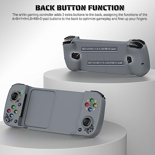 Arvin Wireless Gaming Controller For Iphone/Ipad/Ios/Android/Samsung/Pc Gamepad Joystick With Back Button, Analog Triggers, Stretchable, Bluetooth 5.0 Low Latency, Direct Play For Codm,Diablo Immortal #TOP3