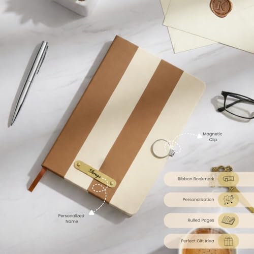 Image of Giftana 3 in 1 Personalized Diary with Pen and Keychain Gift Set for Men & Women, Leather Hardcover Diary, Customized Notebooks Diaries for Office, Employee Welcome Kit, Corporate Gifts for Employees (Brown)