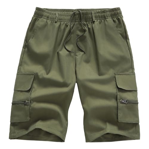 Image of YOUTHUP Men's Shorts Summer Lightweight Cargo Shorts Elastic Waist Breathable Short Pants with Drawstring, Military Green, XXL