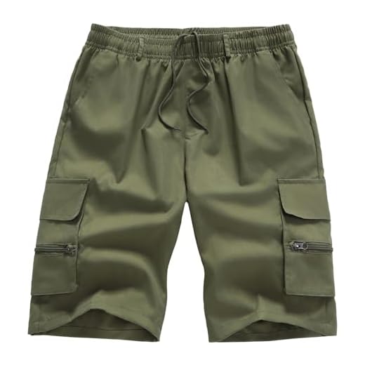 YOUTHUP Short Cargo Homme Été Pantalon Court Sport Décontracté Bermudas Respirant Taille Elastique, Vert Militaire, XL