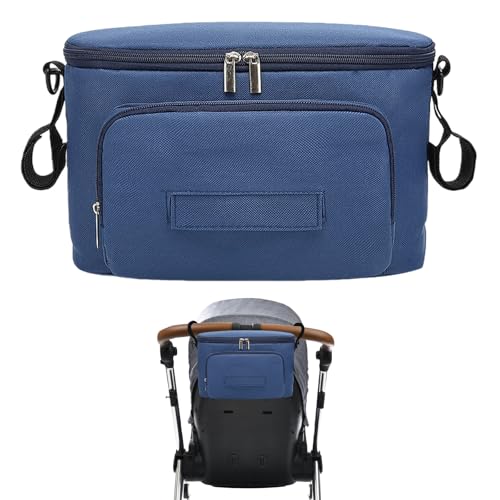 Bolsa Organizadora de Cochecitos, Bolso Carrito Universal, Impermeable Bolsa para Carro Bebe, con 2 Sujetavasos Portavasos Aislados y Espacio de Almacenamiento Grande, Para Biberones, Pañales (Azul)