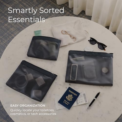 Briggs & Riley Translucent Pouch Set - Toiletry Bags for Women & Men, Organizer for Vacation, Use for Bathroom Accessories, Makeup, & Skincare - 3 Piece Set, Black4