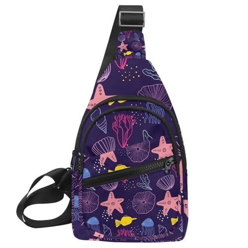 Bandolera cruzada ajustable y cómoda con un colorido diseño marino de conchas y medusas