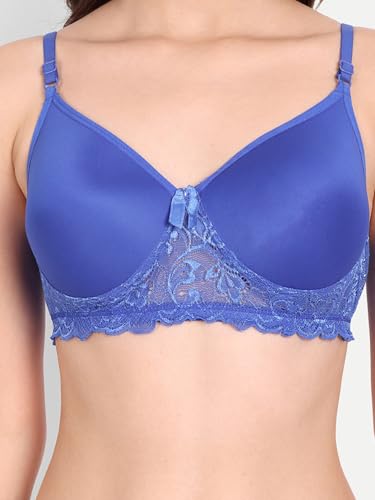 Image of FIMS - Fashion is my style Women Cotton Blend Lace Lightly Padded Bra Seamless Blue Pink Size 38B