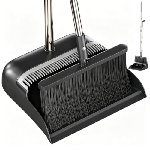 CTIME Dustpan and Brush Set with Long Handle Broom and Comb Teeth