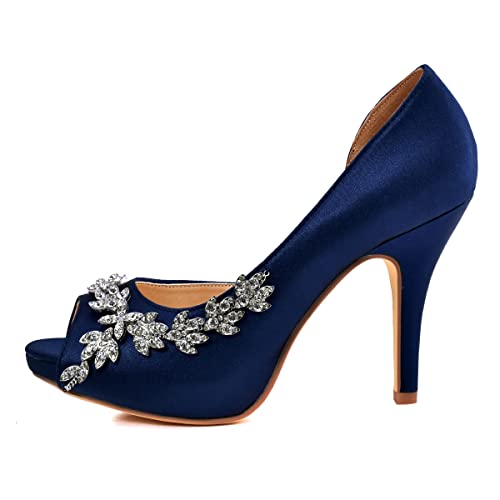 Image of Elegantpark HP1560IAC Platform Wedding Shoes for Bride High Heels Women Bridal Shoes Peep Toe Rhinestones Satin Wedding Party Dress Court Shoes Ivory