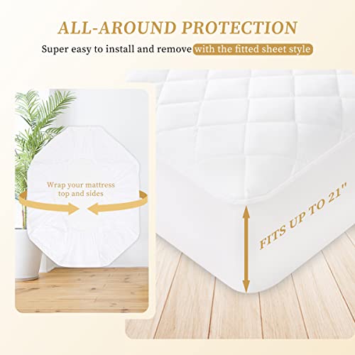 Quilted Fitted Queen Mattress Pad Cover, Waterproof Mattress Protector, Deep Pocket Elastic Fits Up To 21'', Breathable Soft Alternative Filling Mattress Pad #TOP6