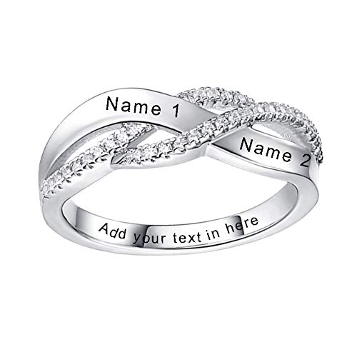 925 Sterling Silver Personalized Spiral Twist Engraved Names Ring for ...