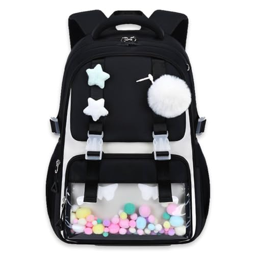 Image of Korean Style Solid Color Backpack with Soft Dream Pop & Plush Keychain | Multi-layer Large Capacity Lightweight School Bag | Anti-Theft Pocket, Waterproof Casual Daily Rucksack for Teen Girls