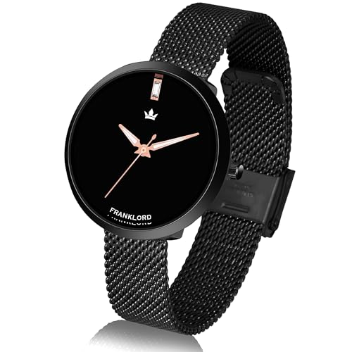 Franklord Queen Emerald Cut Diamond Series Analog Watch for Women with Black Dial Elegant Stylish Timepiece Featuring a Water-Resistant Black Stainless Steel Adjustable Strap Ideal for Everyday Wear (B0CLVJ3VMW) Amazon Price History, Amazon Price Tracker