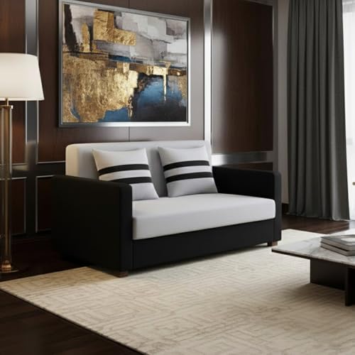 Image of FURNY Lifestylio 2 Seater Fabric Sofa Set (Light Grey-Black) Premium Velvet Finish | Ideal for Living Rooms, Offices