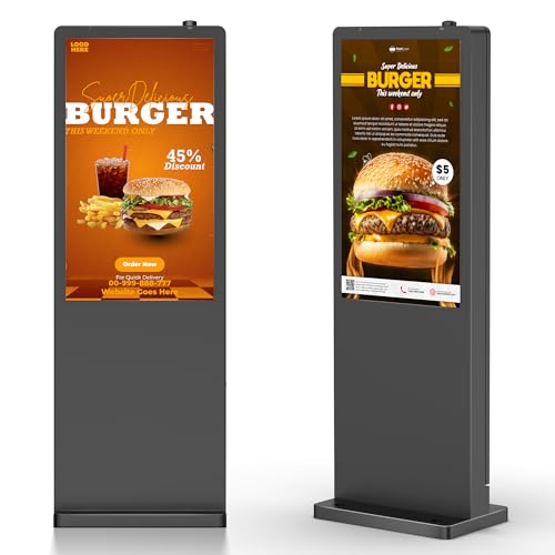 Image of 43 Inch Floor Standing Outdoor Digital Signage - IP65 Waterproof Display with 4500nits Brightness, WiFi /HDMI /USB Input for Retail, Subway & Restaurants