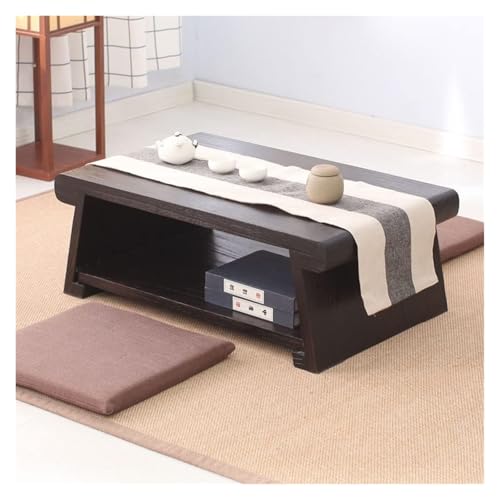Table basse japonaise pliante noire 2 niveaux 60x40x30 cm