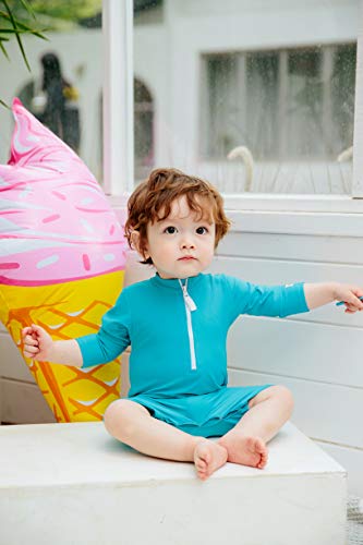 Image of VAENAIT BABY Zip & Snap Rash Guard Swimsuit, UPF 50+ One-Piece Long Sleeve Swimwear, Quick Dry Infant Beach Suit for 0~2T