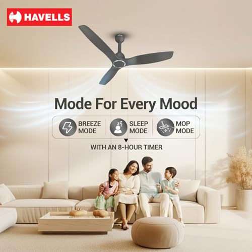 Image of Havells Stealth Slim BLDC 1200 mm Ceiling Fan | Remote Controlled, High Air Delivery Fan | 5 Star Rated, Upto 50% Energy Saving, Reverse Rotation, 2 Year Brand Warranty | (Pack of 1, Graphite)