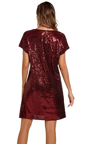 Image of Women's Crewneck Sequin Shift Dress Short Sleeve Casual Holiday Sparkly Party Dress