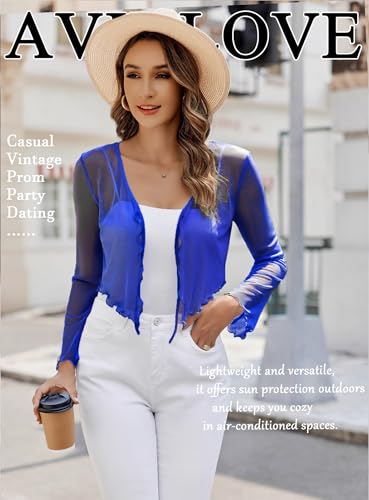 Image of Avidlove Womens Sheer Shrug Tie Front Long Bell Sleeve Mesh Bolero Lightweight Summer Casual Short Shawl Top