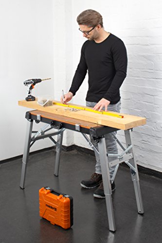 Meister Universele werkbank 4-in-1 - opstapkruk - rolplank - transportroller - 85 cm werkhoogte - met opbergvakken en omkeerbaar werkblad/in hoogte verstelbare gereedschapsbank/werktafel / 9079620 - Afbeelding 3