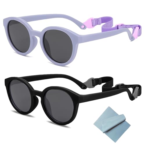 KASURE 2 Pares Gafas de Sol Para Bebé con Correa, 1-3 Años Pares Gafas de Sol Niño Flexible y Blanda, Protección Polarizada UV400, Para Niñas y Niños