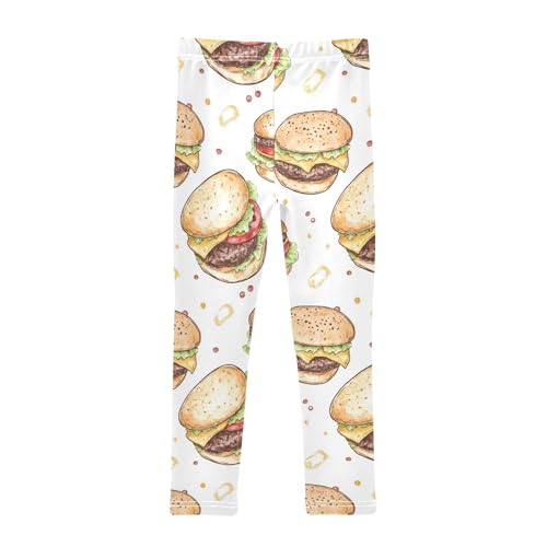 Hand Drawn Burger Girls Leggings,Workout Leggings for Girls Toddler Athletic Legging Size for 3-10T2