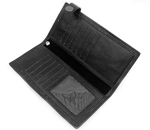 vogueteen Mens Gothic Skull Cross Leather Biker Punk Wallet with a Metal Long Chain Black4