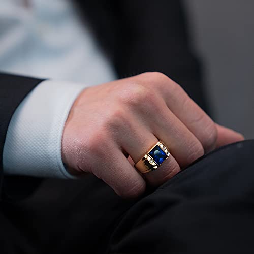 Blake’s Men's 10K Solid Yellow Gold Ring with Baguette-Cut Gemstone Center - Sapphire, Emerald, Ruby, Citrine, Amethyst, or Topaz - and Diamond Accents - Birthstone Fine Jewelry Gift for Him or Dad (Sizes 5-15)2