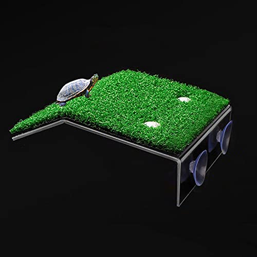 DoubleWood Lawn Turtle Basking Platform Turtle Resting Basking Platform, Simulation Grass Turtle Ramp for Turtle Tank, for Small Reptile Frog Terrapin (Medium)