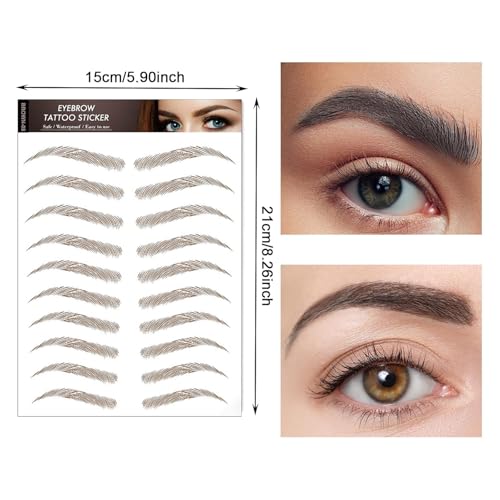 AWAVM 7 Blätter 4D Haarähnliche Wasserdichte Augenbrauen Tätowierungen Aufkleber Augenbrauen Transfer Aufkleber Pflege Formung Aufkleber im Bogenstil für Frauen, 77 Paare (Brown-08)