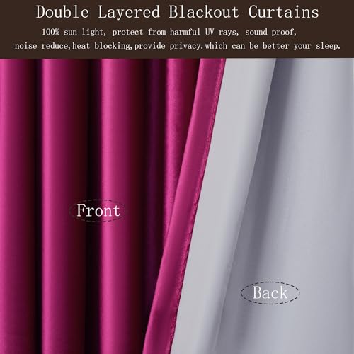 Image of 100% Full Blackout Hot Pink Velvet Curtains - 90 inch Long for Living Room & Bedroom, Set of 2 Liner Rod Pocket Back Tab Thermal Window Curtains, Room Darkening Heavy Decorative Drapes