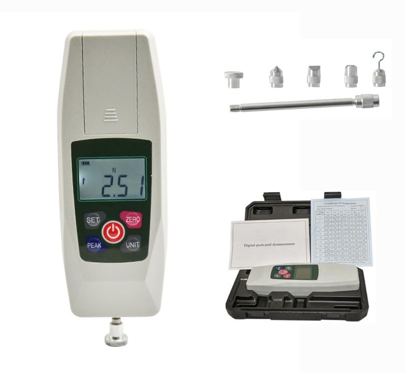 Digital Force Gauge Meter Push Pull Gauge with Max Load Value 500N/50kg/110Lb 4 Units Conversion Real-time Peak First Peak Free Switching