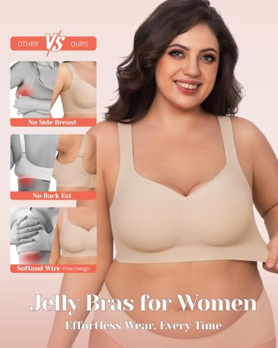 Image of Gailife Jelly Bras for Women No Underwire Minimizer Bra Wireless Supportive Full Coverage Plus Size Bra Seamless Tshirt
