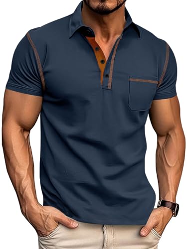 Men's Polo Shirts Short Sleeve Golf Polo T Shirt Lightweight Casual Button Down Shirts Summer Collared with Pocket