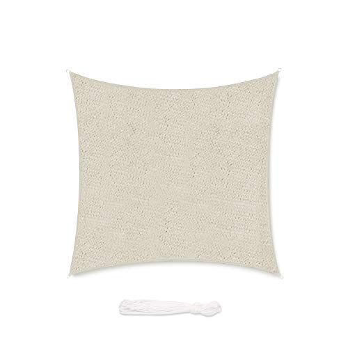 Sekey Sonnensegel 2x2m, Sonnenschutz, Quadratisch HDPE-Kunststoff, Winddicht Wasserdurchlässig UV-beständig Atmungsaktiv Reißfest, für Balkon Garten, mit Ösen und Befestigungsseile, Taupe