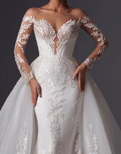 Mermaid/Trumpet Sexy Formal Wedding Dress Long Sleeve Court Train Off Shoulder Romantic Bridal Gown Appliques 20254