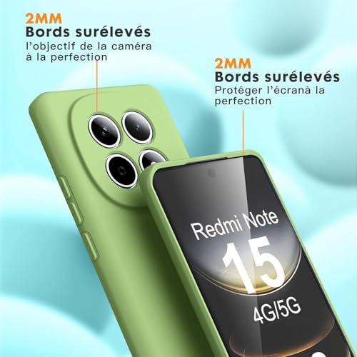 Image of DIZORO Compatible with Mi Redmi Note 15 5G Back Cover with Upgraded Square Edges for Camera Protection Shockproof Flexible Matte Liquid Silicone Mobile Phone Case (Matcha)