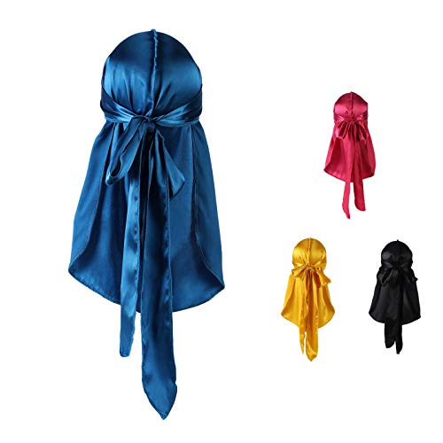 Girzzur 4 Pieces Silky Durags Pack for Men Waves Moisture-Tech Fabric Satin Du-Rag Silky Liner | Long Straps