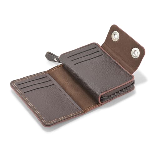 Image of 9 Slot RFID Genuine Leather Credit Debit Card Holder Wallet Money Zipper Coin Purse for Men & Women (Brown)