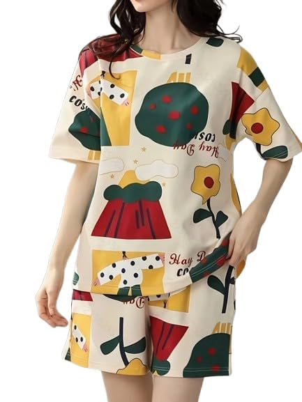 Cotton Blend Printed Nightsuit || Everyday Nightsuit || Night Dress || Shorts Set || Pajama Set for Women-image-15