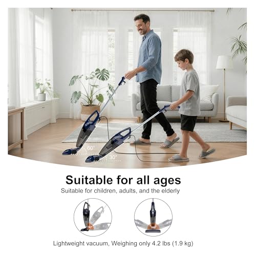 Image of Corded Stick Vacuum Cleaner, 3-in-1 Detachable to Handheld with 180Left-Right Steering, 14KPA Powerful Suction for Pet Hair on Hard Floors, HEPA Filter, Lightweight with 16.4ft Long Cord