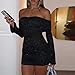 Sexy Off Shoulder Bodycon Mini Dress for Women Mesh Sheer Ruched Sparkly Flared Long Sleeve Y2K Dress Party Club Night Out Dresses Black