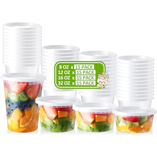 NEEBAKE 60 Set Deli Containers with Lids, 32/16/12/8 oz Combo Pack